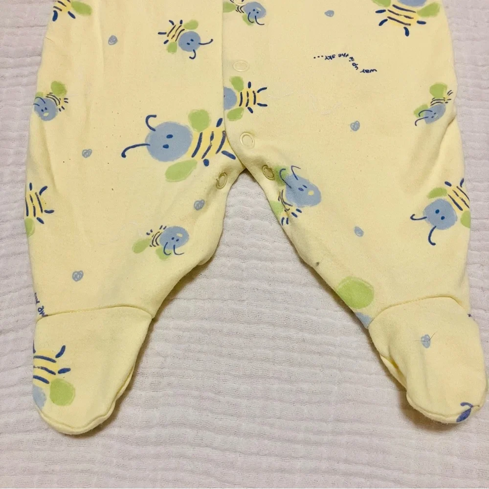 VTG Carter’s Yellow BumbleBee‎ Button Sleeper Bodysuit Footed Pajamas Sz 0/3m